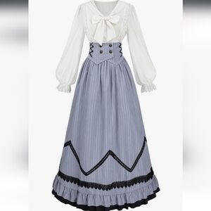 Pioneer Blue Ruffled Maxi Skirt with Tie Front Blouse